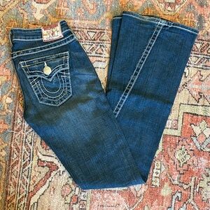 True Religion Dark Blue Twist Seam Flare Jeans
